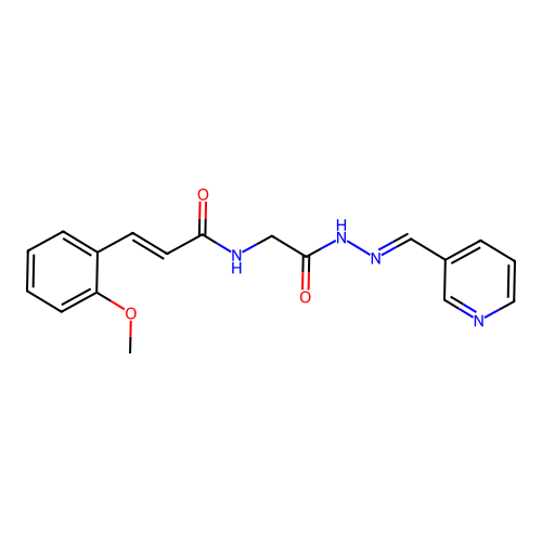 (2E)-3-(2-methoxyphenyl)-N-{2-oxo-2-[(2E)-2-(pyridin-3-ylmethylidene)hydrazinyl]ethyl}prop-2-enamide (non-preferred name) structure
