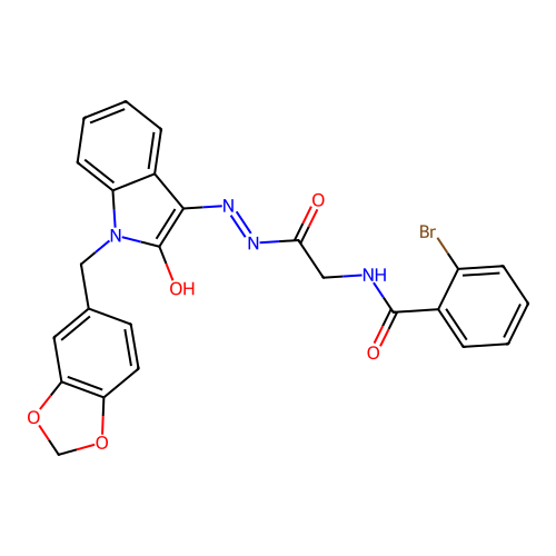 N-({N'-[(3E)-1-[(2H-1,3-BENZODIOXOL-5-YL)METHYL]-2-OXO-2,3-DIHYDRO-1H-INDOL-3-YLIDENE]HYDRAZINECARBONYL}METHYL)-2-BROMOBENZAMIDE structure