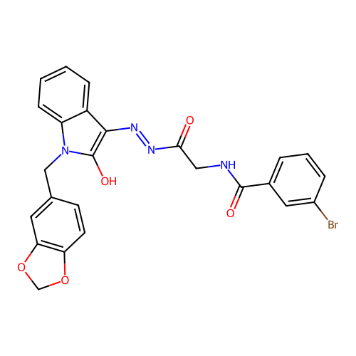 N-({N'-[(3E)-1-[(2H-1,3-BENZODIOXOL-5-YL)METHYL]-2-OXO-2,3-DIHYDRO-1H-INDOL-3-YLIDENE]HYDRAZINECARBONYL}METHYL)-3-BROMOBENZAMIDE structure