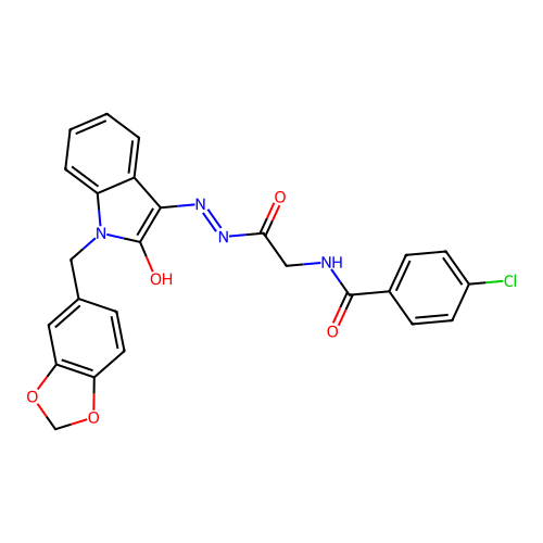 N-({N'-[(3E)-1-[(2H-1,3-BENZODIOXOL-5-YL)METHYL]-2-OXO-2,3-DIHYDRO-1H-INDOL-3-YLIDENE]HYDRAZINECARBONYL}METHYL)-4-CHLOROBENZAMIDE structure