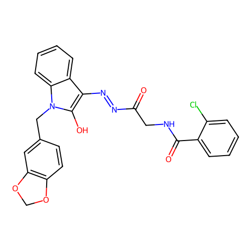 N-({N'-[(3E)-1-[(2H-1,3-BENZODIOXOL-5-YL)METHYL]-2-OXO-2,3-DIHYDRO-1H-INDOL-3-YLIDENE]HYDRAZINECARBONYL}METHYL)-2-CHLOROBENZAMIDE structure