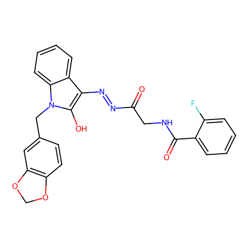 N-({N'-[(3E)-1-[(2H-1,3-BENZODIOXOL-5-YL)METHYL]-2-OXO-2,3-DIHYDRO-1H-INDOL-3-YLIDENE]HYDRAZINECARBONYL}METHYL)-2-FLUOROBENZAMIDE structure