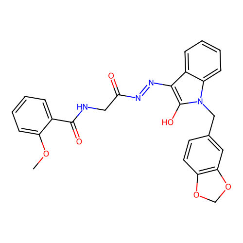 N-({N'-[(3E)-1-[(2H-1,3-BENZODIOXOL-5-YL)METHYL]-2-OXO-2,3-DIHYDRO-1H-INDOL-3-YLIDENE]HYDRAZINECARBONYL}METHYL)-2-METHOXYBENZAMIDE structure