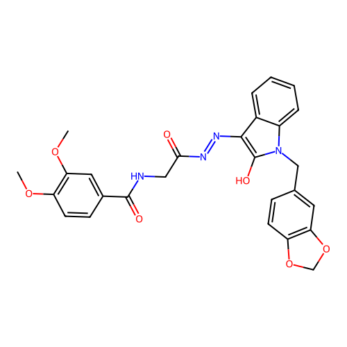 N-({N'-[(3E)-1-[(2H-1,3-BENZODIOXOL-5-YL)METHYL]-2-OXO-2,3-DIHYDRO-1H-INDOL-3-YLIDENE]HYDRAZINECARBONYL}METHYL)-3,4-DIMETHOXYBENZAMIDE structure