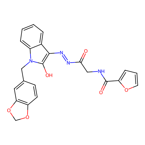 N-({N'-[(3E)-1-[(2H-1,3-BENZODIOXOL-5-YL)METHYL]-2-OXO-2,3-DIHYDRO-1H-INDOL-3-YLIDENE]HYDRAZINECARBONYL}METHYL)FURAN-2-CARBOXAMIDE structure