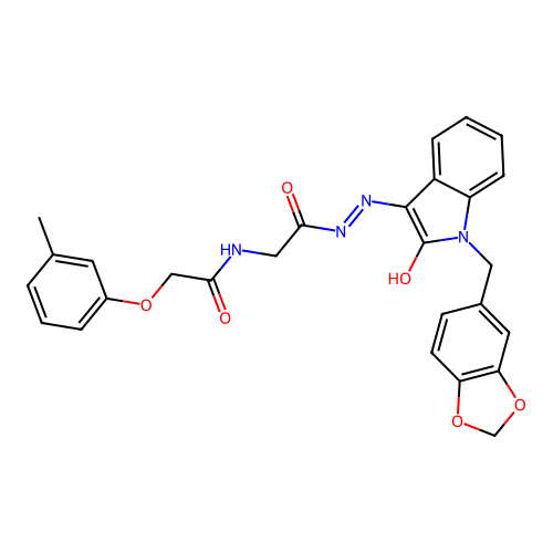 N-({N'-[(3E)-1-[(2H-1,3-BENZODIOXOL-5-YL)METHYL]-2-OXO-2,3-DIHYDRO-1H-INDOL-3-YLIDENE]HYDRAZINECARBONYL}METHYL)-2-(3-METHYLPHENOXY)ACETAMIDE structure