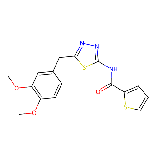 N-[5-(3,4-dimethoxybenzyl)-1,3,4-thiadiazol-2-yl]-2-thiophenecarboxamide structure