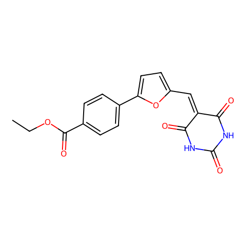 ethyl 4-(5-((2,4,6-trioxotetrahydropyrimidin-5(2H)-ylidene)methyl)furan-2-yl)benzoate structure