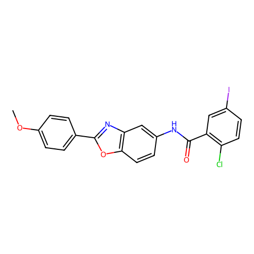 2-chloro-5-iodo-N-[2-(4-methoxyphenyl)-1,3-benzoxazol-5-yl]benzamide structure
