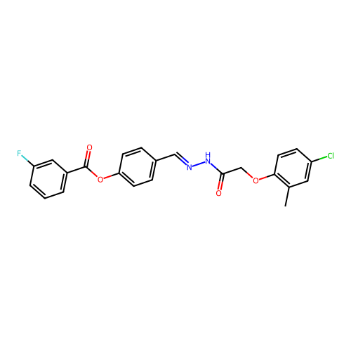 4-[(E)-{2-[(4-chloro-2-methylphenoxy)acetyl]hydrazinylidene}methyl]phenyl 3-fluorobenzoate structure