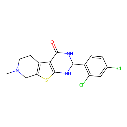 2-(2,4-dichlorophenyl)-7-methyl-2,3,5,6,7,8-hexahydropyrido[4',3':4,5]thieno[2,3-d]pyrimidin-4(1H)-one structure