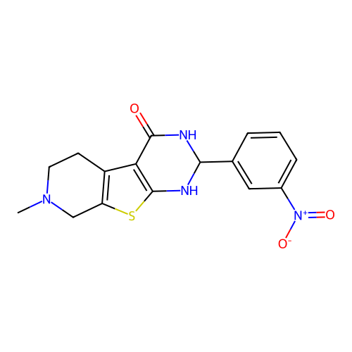 7-methyl-2-(3-nitrophenyl)-2,3,5,6,7,8-hexahydropyrido[4',3':4,5]thieno[2,3-d]pyrimidin-4(1H)-one structure