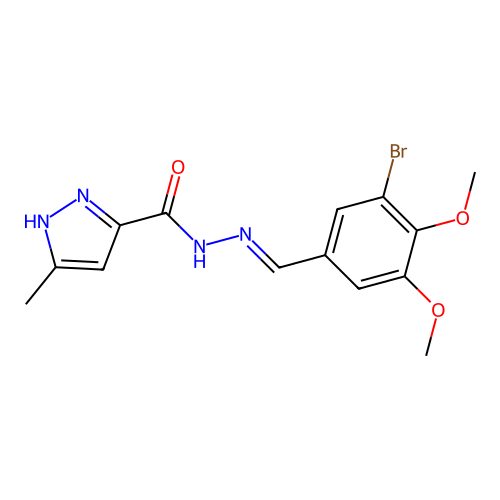 N'-[(E)-(3-bromo-4,5-dimethoxyphenyl)methylidene]-3-methyl-1H-pyrazole-5-carbohydrazide structure