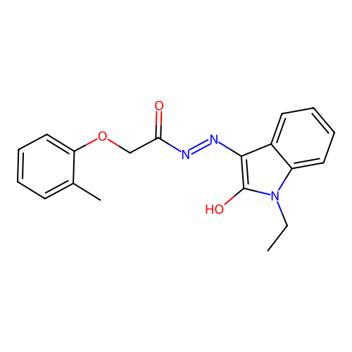N'-[(3Z)-1-ethyl-2-oxo-1,2-dihydro-3H-indol-3-ylidene]-2-(2-methylphenoxy)acetohydrazide structure