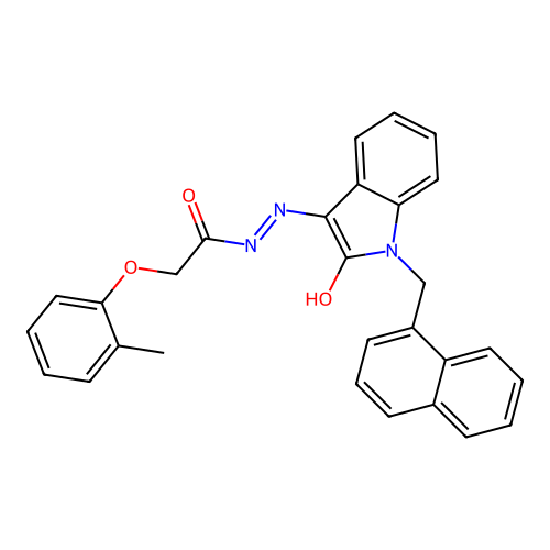 (Z)-N'-(1-(naphthalen-1-ylmethyl)-2-oxoindolin-3-ylidene)-2-(o-tolyloxy)acetohydrazide structure