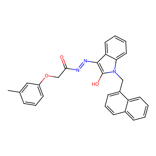 (Z)-N'-(1-(naphthalen-1-ylmethyl)-2-oxoindolin-3-ylidene)-2-(m-tolyloxy)acetohydrazide structure