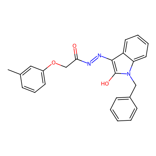 (Z)-N'-(1-benzyl-2-oxoindolin-3-ylidene)-2-(m-tolyloxy)acetohydrazide structure