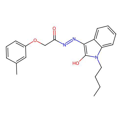 (Z)-N'-(1-butyl-2-oxoindolin-3-ylidene)-2-(m-tolyloxy)acetohydrazide structure