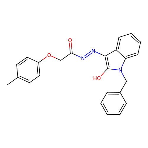 (E)-N'-(1-benzyl-2-oxoindolin-3-ylidene)-2-(p-tolyloxy)acetohydrazide structure