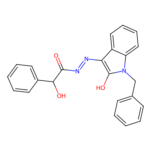 (E)-N'-(1-benzyl-2-oxoindolin-3-ylidene)-2-hydroxy-2-phenylacetohydrazide structure