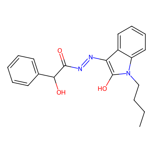 (E)-N'-(1-butyl-2-oxoindolin-3-ylidene)-2-hydroxy-2-phenylacetohydrazide structure