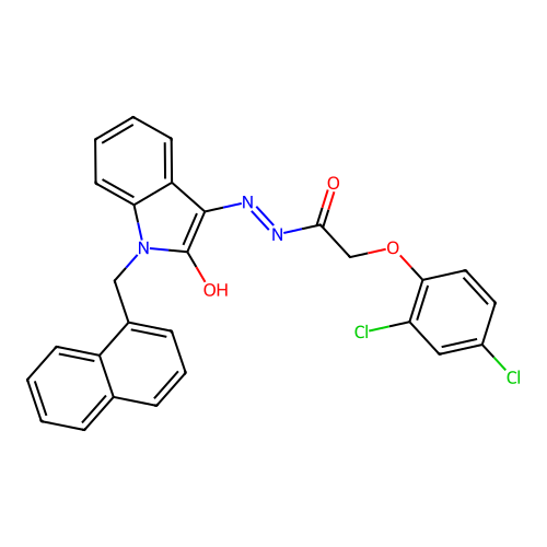 (E)-2-(2,4-dichlorophenoxy)-N'-(1-(naphthalen-1-ylmethyl)-2-oxoindolin-3-ylidene)acetohydrazide structure