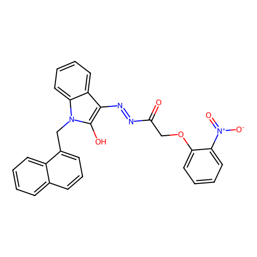 N'-[(3Z)-1-(naphthalen-1-ylmethyl)-2-oxo-1,2-dihydro-3H-indol-3-ylidene]-2-(2-nitrophenoxy)acetohydrazide structure