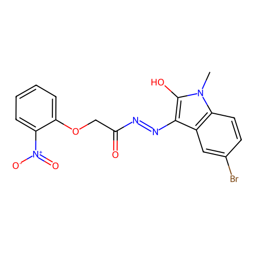 (Z)-N'-(5-bromo-1-methyl-2-oxoindolin-3-ylidene)-2-(2-nitrophenoxy)acetohydrazide structure