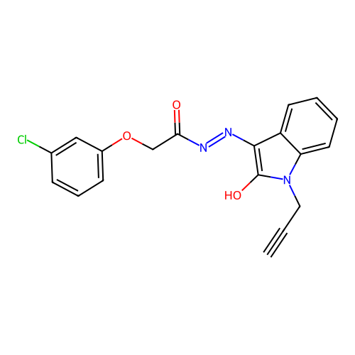 2-(3-chlorophenoxy)-N'-[(3Z)-2-oxo-1-(prop-2-yn-1-yl)-1,2-dihydro-3H-indol-3-ylidene]acetohydrazide structure
