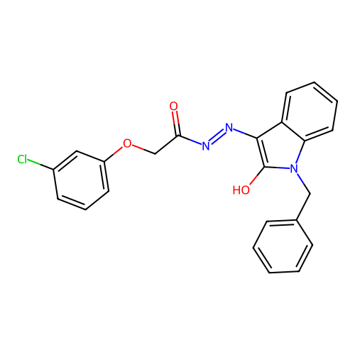 N'-[(3Z)-1-benzyl-2-oxo-1,2-dihydro-3H-indol-3-ylidene]-2-(3-chlorophenoxy)acetohydrazide structure
