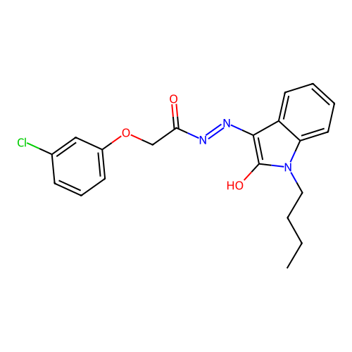 N'-[(3Z)-1-butyl-2-oxo-1,2-dihydro-3H-indol-3-ylidene]-2-(3-chlorophenoxy)acetohydrazide structure