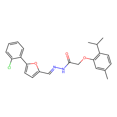 (E)-N'-((5-(2-chlorophenyl)furan-2-yl)methylene)-2-(2-isopropyl-5-methylphenoxy)acetohydrazide structure