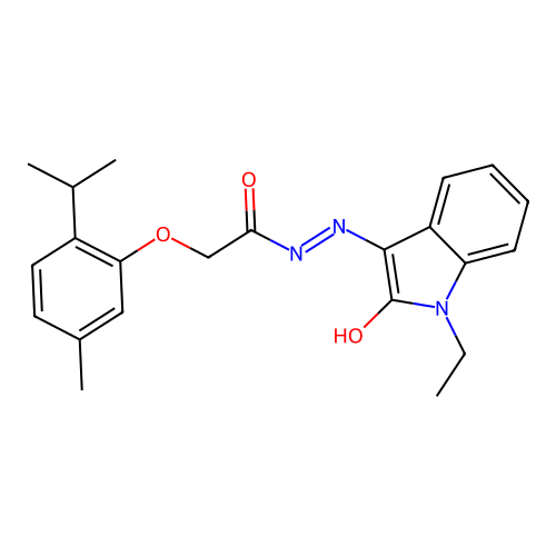 (Z)-N'-(1-ethyl-2-oxoindolin-3-ylidene)-2-(2-isopropyl-5-methylphenoxy)acetohydrazide structure