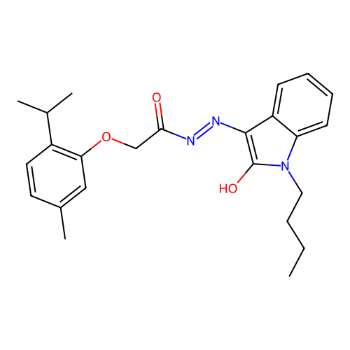 (Z)-N'-(1-butyl-2-oxoindolin-3-ylidene)-2-(2-isopropyl-5-methylphenoxy)acetohydrazide structure
