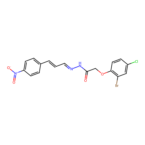 2-(2-bromo-4-chlorophenoxy)-N'-[(1E,2E)-3-(4-nitrophenyl)prop-2-en-1-ylidene]acetohydrazide structure