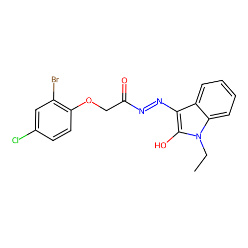 (E)-2-(2-bromo-4-chlorophenoxy)-N'-(1-ethyl-2-oxoindolin-3-ylidene)acetohydrazide structure