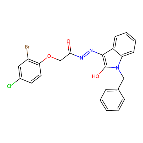 (E)-N'-(1-benzyl-2-oxoindolin-3-ylidene)-2-(2-bromo-4-chlorophenoxy)acetohydrazide structure