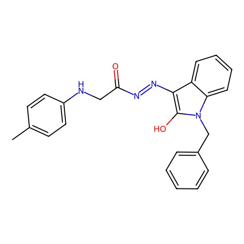 (E)-N'-(1-benzyl-2-oxoindolin-3-ylidene)-2-(p-tolylamino)acetohydrazide structure