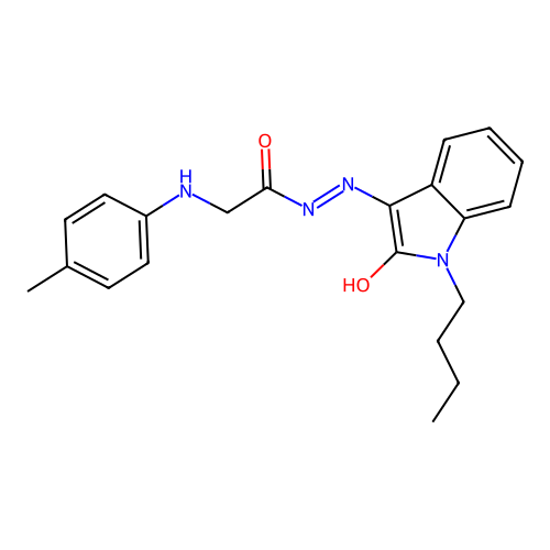(E)-N'-(1-butyl-2-oxoindolin-3-ylidene)-2-(p-tolylamino)acetohydrazide structure
