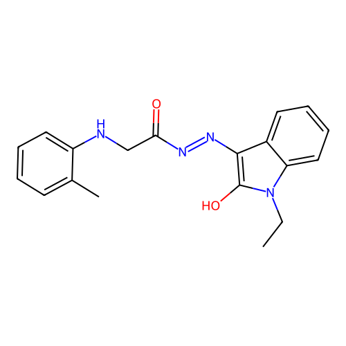 o-Tolylaminoacetic acid (1-ethyl-2-oxo-1,2-dihydroindol-3-ylidene)hydrazide structure