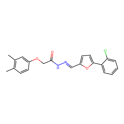 N'-{(E)-[5-(2-chlorophenyl)furan-2-yl]methylidene}-2-(3,4-dimethylphenoxy)acetohydrazide structure