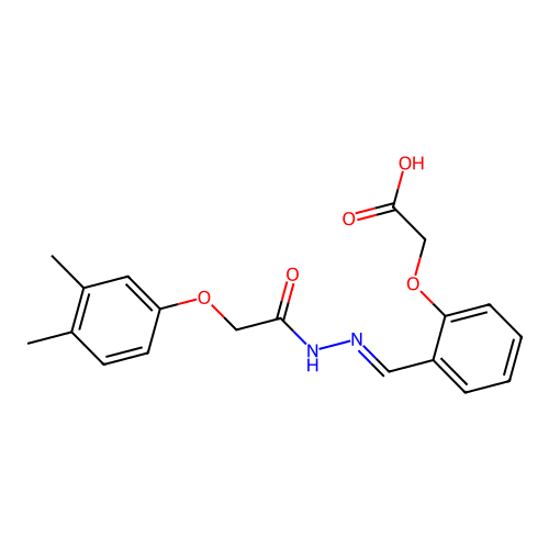 (E)-2-(2-((2-(2-(3,4-dimethylphenoxy)acetyl)hydrazono)methyl)phenoxy)acetic acid structure