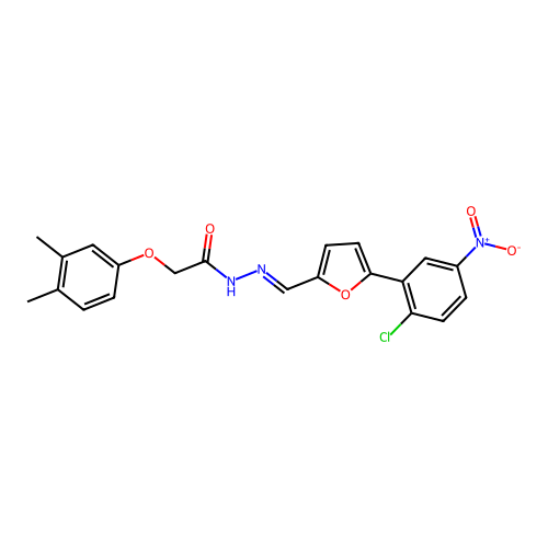 N'-{(E)-[5-(2-chloro-5-nitrophenyl)furan-2-yl]methylidene}-2-(3,4-dimethylphenoxy)acetohydrazide structure