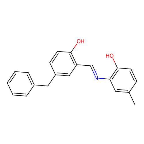 4-Benzyl-2-{[(2-hydroxy-5-methylphenyl)imino]methyl}phenol structure