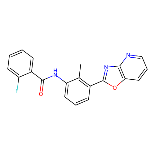 2-fluoro-N-[2-methyl-3-([1,3]oxazolo[4,5-b]pyridin-2-yl)phenyl]benzamide structure