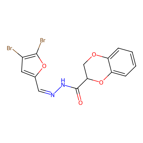 (Z)-N'-((4,5-dibromofuran-2-yl)methylene)-2,3-dihydrobenzo[b][1,4]dioxine-2-carbohydrazide structure