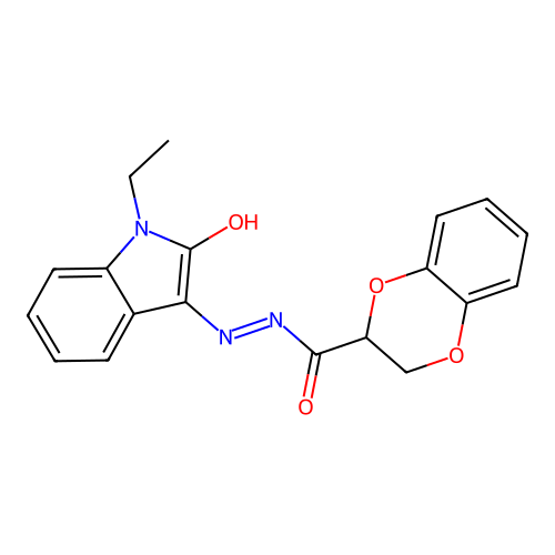 (E)-N'-(1-ethyl-2-oxoindolin-3-ylidene)-2,3-dihydrobenzo[b][1,4]dioxine-2-carbohydrazide structure
