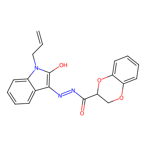 (E)-N'-(1-allyl-2-oxoindolin-3-ylidene)-2,3-dihydrobenzo[b][1,4]dioxine-2-carbohydrazide structure