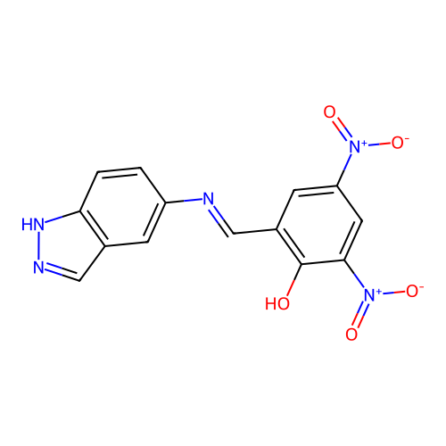 2,4-bisnitro-6-[(1H-indazol-5-ylimino)methyl]phenol structure