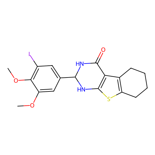 2-(3-iodo-4,5-dimethoxyphenyl)-2,3,5,6,7,8-hexahydro[1]benzothieno[2,3-d]pyrimidin-4(1H)-one structure